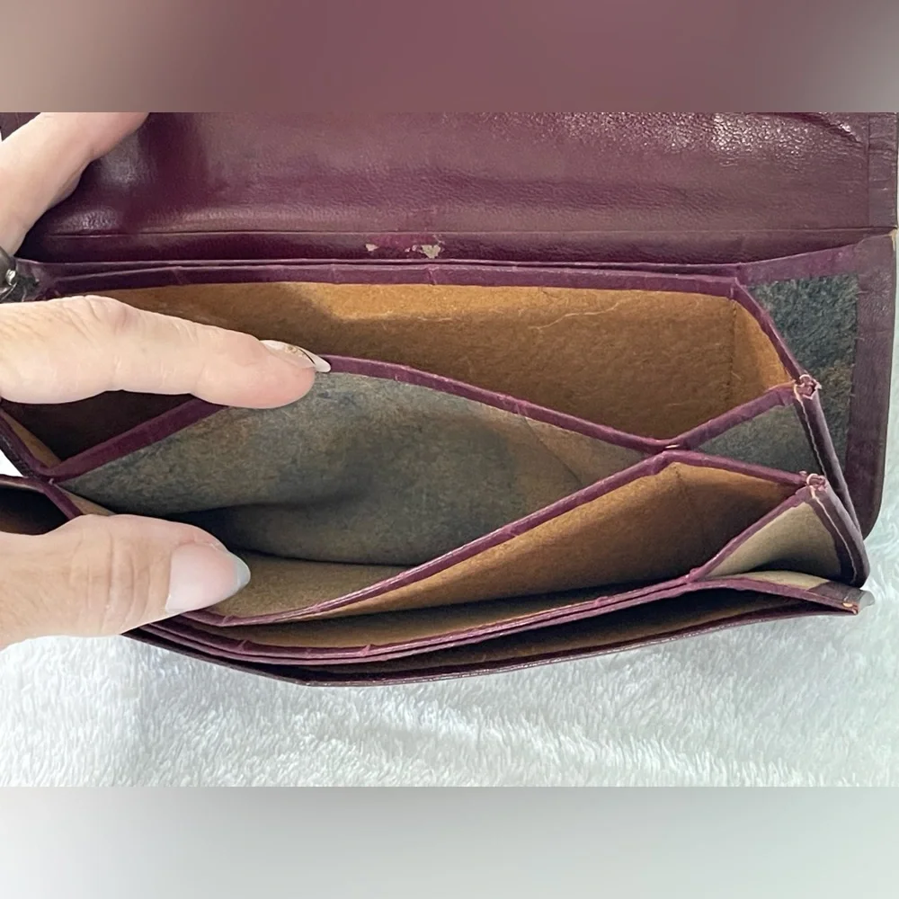Antique All Leather Strongly Stitched accordion billfold wallet train ticket